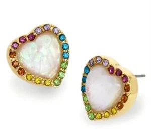 NWT Kurt Geiger London Rainbow Opal Heart Halo Stud Earrings W DUST BAG - Picture 1 of 6