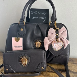 Neu Juicy Couture Romance Satchel Crossbody Geldbörse Set Schokobraun Rosa - Bild 1 von 8