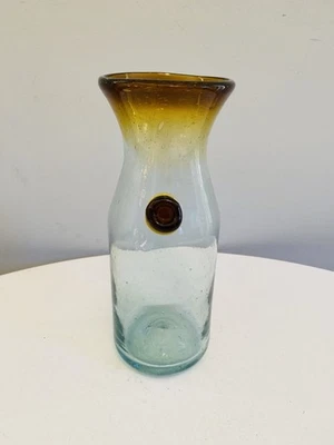 Jarra jarra de vidrio soplado a mano turquesa y ámbar Foto 1 de 4