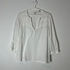 JOIE 100% Leinen weiß gesmoktes Boho Bauern Bluse Top, Gr. M 217 - Bild 1 von 5