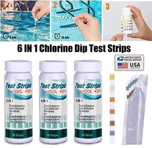 150PCS 6 IN 1 Swimming Pool PH Tester Paper Chlorine Dip Test Strips Hot Tub SPA - Picture 1 of 12