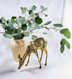 Solid Brass Grazing Doe, Large Figurine, Heavy, Midcentury Vintage, High Quality - Picture 1 of 8