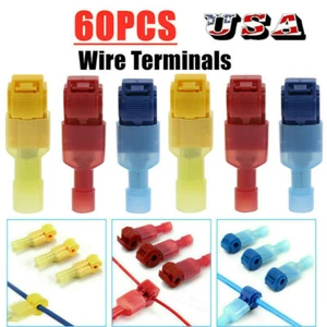 60PCS Insulated T-Taps Quick Splice Spade Terminals Kit Wire Crimp Connectors - Picture 1 of 12