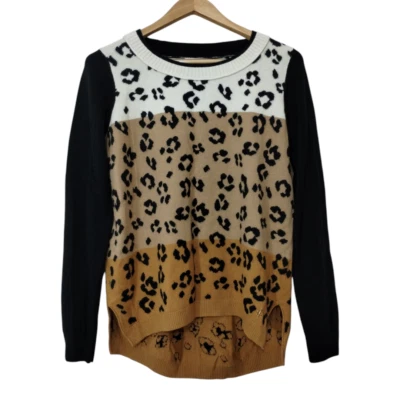 Suéter Pullover Juicy Couture Para Mujer Estampado Animal Bloques de Color Dobladillo Alto-Lo Talla M Foto 1 de 4