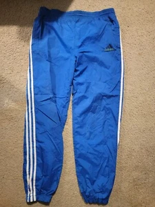 Vintage Adidas Track Pants Girls XL (12-14) Blue Nylon White Strips Lined Jogger - Picture 1 of 2