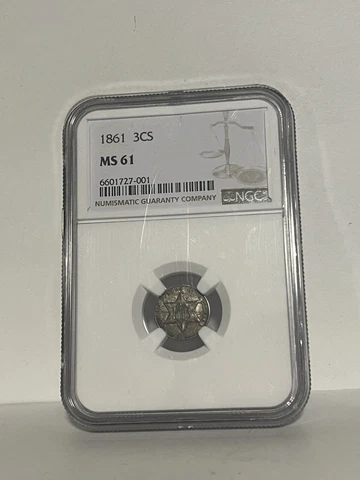 1861 3 Cent Silver Type 3, NGC MS 61 Richly Toned, Original Surfaces. See Photos Cover
