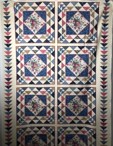 Vintage 45”x 83” CONCORD JOAN KESSLER Blumen STOFF 10 15" QUILT Quadrate Betrüger - Bild 1 von 8