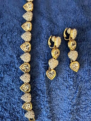 Swarovski, Vintage Modeschmuck Armband Herzen u. ohrclips Herzen - Bild 1 von 4