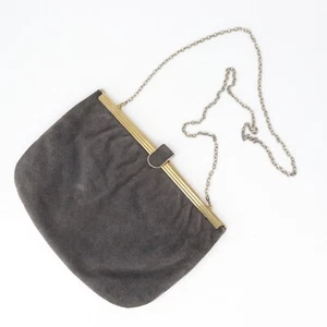 Vintage Handtasche Damen klein aschbraun Wildleder Scharnier konvertierbar Clutch Schultertasche - Bild 1 von 14