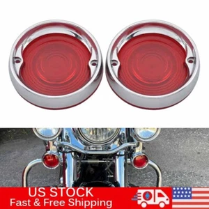 Turn Signal Red Lens Chrome Trim Ring Bezels Cover For Harley Touring Electra - Picture 1 of 16