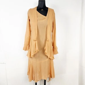 Vestido y chaqueta vintage de seda transparente melocotón de 2 piezas para mujer S - pájaro herido - Imagen 1 de 13