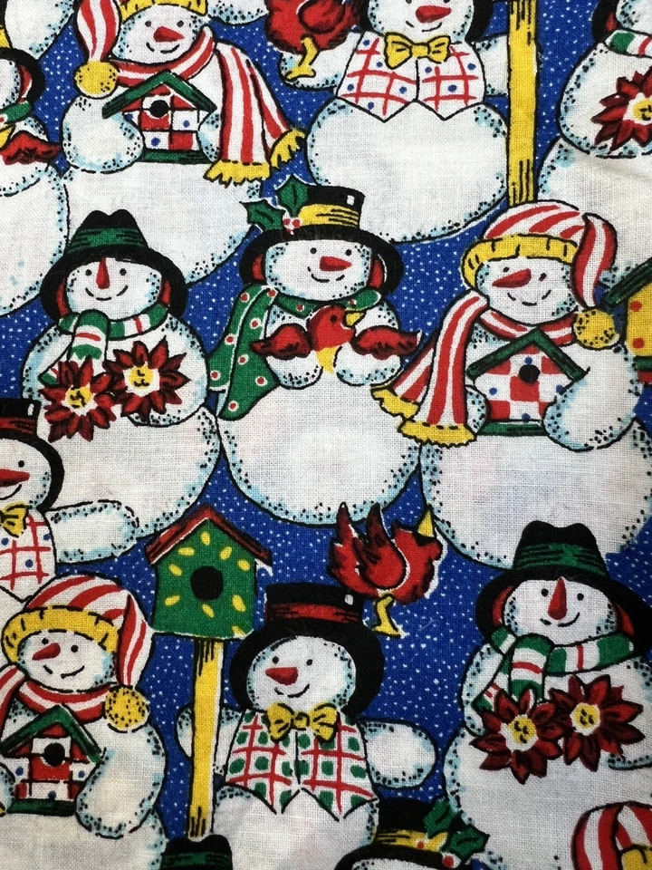 Christmas Snowman Quilter's Fabric 20 " Green Red Cotton Vintage Crafts Sewing - Image 1 of 4