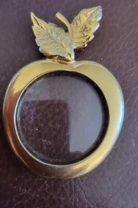 Vintage Gold Tone Magnifying APPLE SHAPE Pendant 2 1/4" - Picture 1 of 4