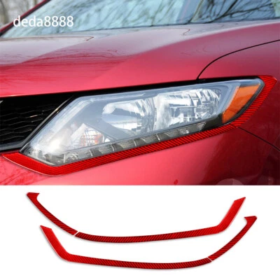 Borde de párpados de faros delanteros de fibra de carbono rojo para Nissan X-Trail 2013-21 Foto 1 de 4