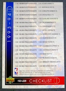 NBA 1993-94 Checklist 193-226 / 227-255 Upper Deck Basketball Trading Card - Picture 1 of 4