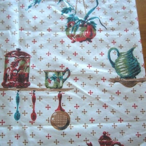 74cm x 94cm Vintage Kitchen Cotton Curtain Fabric 1960s Novelty Pot Plants Retro - Picture 1 of 5