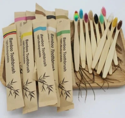 20 pcs Biodegradable Bamboo Toothbrush Multi Color Soft Bristles Camping Travel - Image 1 of 4