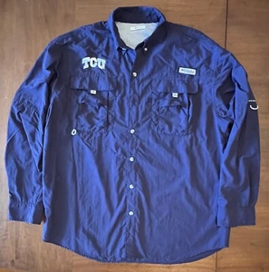 TCU Horned Frogs Columbia PFG Mens Purple Long Sleeve Fishing Shirt Size Medium - Picture 1 of 8