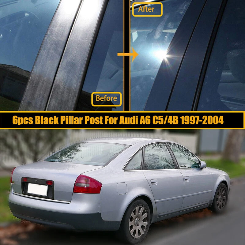 Cubierta de ventana de postes de pilar negro brillante 6 piezas apta para Audi A6 C6/4F 2005-2011 Foto 1 de 4