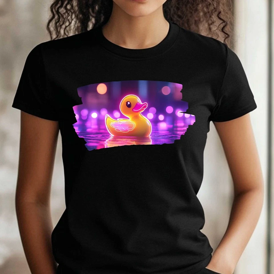 T-Shirt Frauen Neon Gummiente Motiv Baumwolle Größe XS bis 3XL - Bild 1 von 1