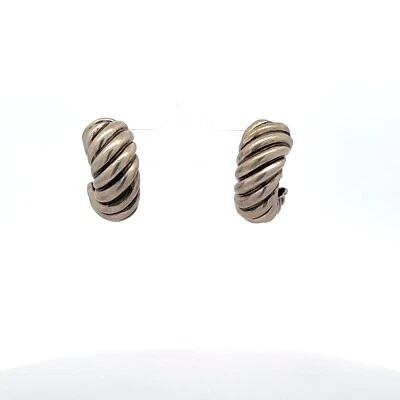 David Yurman Sterling Silver 14K Posts Sculpted Cable Shrimp Earrings Omega Back - Image 1 of 4