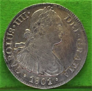 CARLOS IV, 8 Reales, 1801, MEXICO -FM, A.C.-970, Ag - Picture 1 of 2