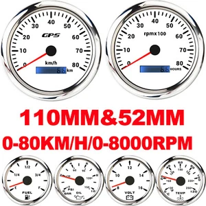 6 Gauge Set 110mm White GPS Speedometer 80KM/H&Tachometer 8000RPM Waterproof - Picture 1 of 15
