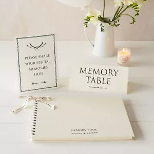 Luxury Funeral Memory Book & 2 Signs Set Ivory 12 x 8 - for Funeral Memorial - Picture 1 of 9