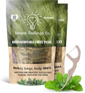 Biodegradable Dental Floss Picks 100 Count 2 Packs | Eco-Friendly Bamboo like St - Picture 1 of 12