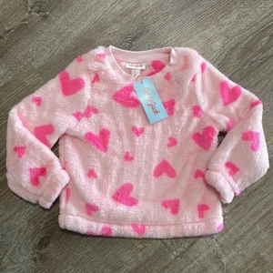 Cat & Jack Girls Pink Heart Pull Over Fluffy Sweater Size 3T Valentines Day READ - Picture 1 of 8