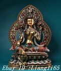 19.2" Alte Tibet Bronze Gold Silber Malerei Grüne Tara Mahayana Göttin Statue