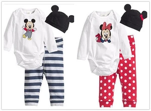3PC infant baby boys girls Cotton Outfits bodysuit+pants+hat Set Clothes 3-24M - Picture 1 of 5