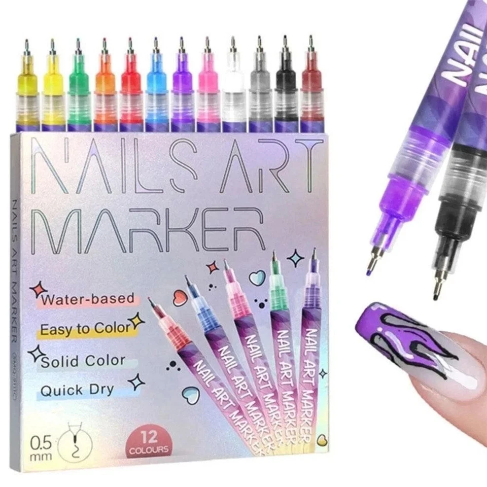 Juego de bolígrafos para arte en uñas de 12 colores bolígrafos de esmalte de uñas 3D bolígrafo para puntear graffiti acrílico hágalo usted mismo Foto 1 de 4