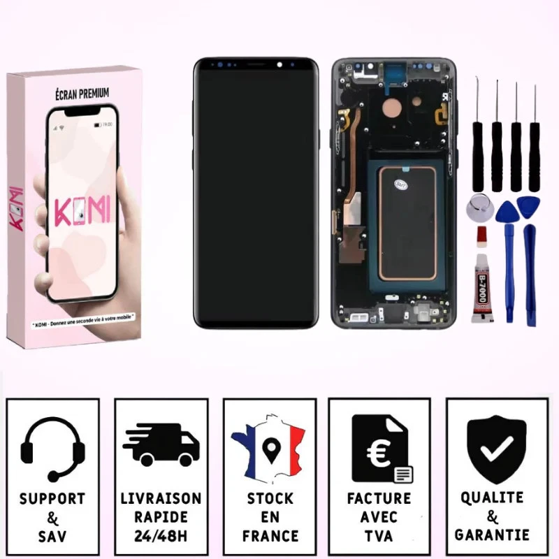 KOMI Ecran Pour SAMSUNG Galaxy S9 Plus G965 Châssis Vitre Tactile - Noir - LCD / Noir