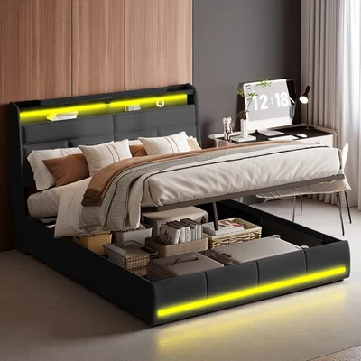 Boxspringbett Doppelbett 140/160x200 Stauraumbett mit Hydraulisch Bettkasten LED - Bild 1 von 4