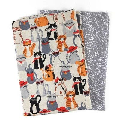 Dekostoff Canvas Stoffpaket Katzen orange  DOTTY  2 x 50 x 140/150 cm ÖkoTex - Bild 1 von 3