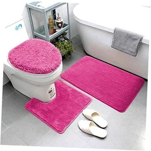 3 Piece Bathroom Rug Set Includes Bath Rug, Contour Mat and Toilet Hot Pink - Picture 1 of 2
