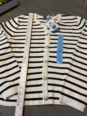 Cárdigan Suéter Nine West Nuevo con Etiquetas para Mujer L Negro Blanco Rayas Relajado E-1 Foto 1 de 4