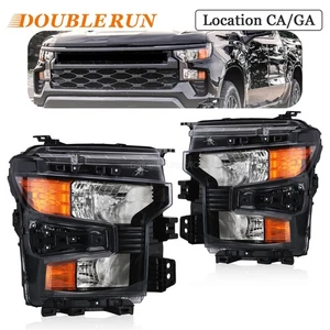 Headlights Headlamps For 2022-2024 Chevy Silverado 1500 Black Halogen Pair LH+RH - Picture 1 of 11