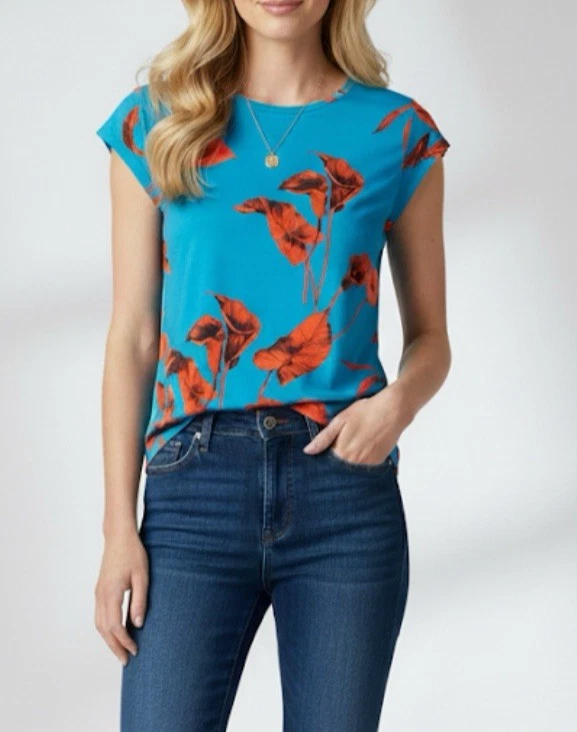 Camiseta Top Ted Baker Dillia Fantasia Floral Tropical Turquesa Talla 3 EE. UU. 8 UK 14 Foto 1 de 4