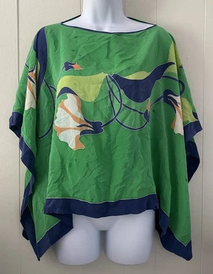 Blusa Pullover de Seda Estilo Poncho Top Verde Marino Floral Boho Talla Mediana? *LEER Foto 1 de 4