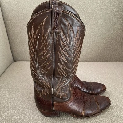 Dan Post Vintage Women’s Dark Brown Lizard & Leather Cowboy Boots 1979 Size 9? - Image 1 of 4