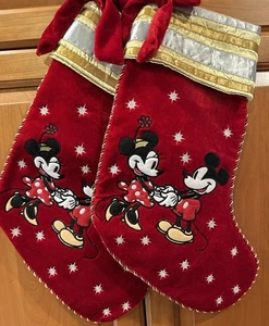 2 Disney Minnie Mickey Weihnachtsstrumpf satter roter Samt & goldener Rand 20 Zoll - Bild 1 von 3