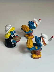 Puffi Ringraziamento Pellegrino Puffo e Puffi Nativi Puffi Schleich 1982 Figure - Foto 1 di 8