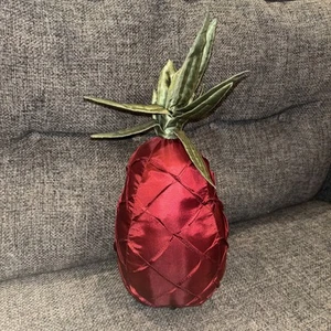 Bess Pineapple Shaped Pillow Satin 16” Red Pleated Tropical Whimsical Kitschy - Picture 1 of 5