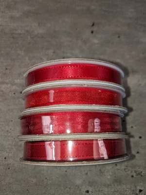 'NEW' Stampin' Up REAL RED (4) Rolls Ribbon Double-Stitch Satin Solid Sheer 40YD - Image 1 of 3