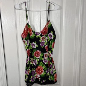 Vintage Victoria Secret Schwarz Blumen Satin Slip Negligee M Gold Crown Label Spitze 70er - Bild 1 von 10