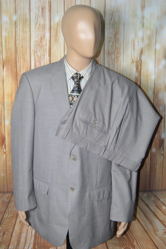 Jhane Barnes Men Beige Super 140s Wool Stripe 2 Button Suit Sz 46L Wst 42x32 - Image 1 of 4
