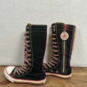 Converse Chuck Taylor Youth Size US 11 Knee High All Star Zip Black Pink Rainbow - Picture 1 of 6
