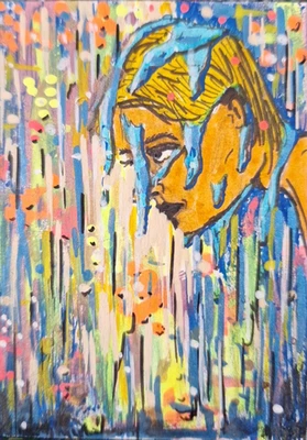 Mujer Llueve en ACEO ATC ROBLE ORIGINAL 3,5 x 2,5 pulgadas Foto 1 de 3